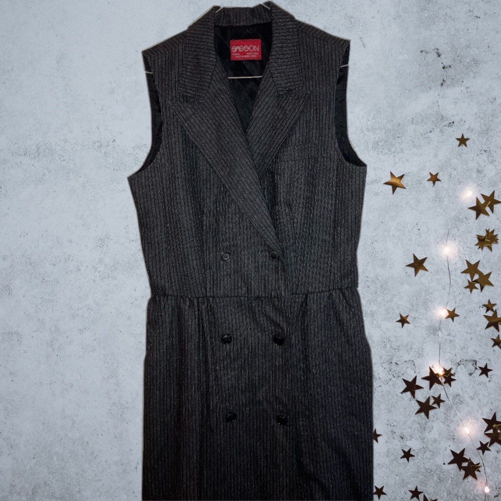 Vintage 80s-90s Sasson Charcoal Wool Dress